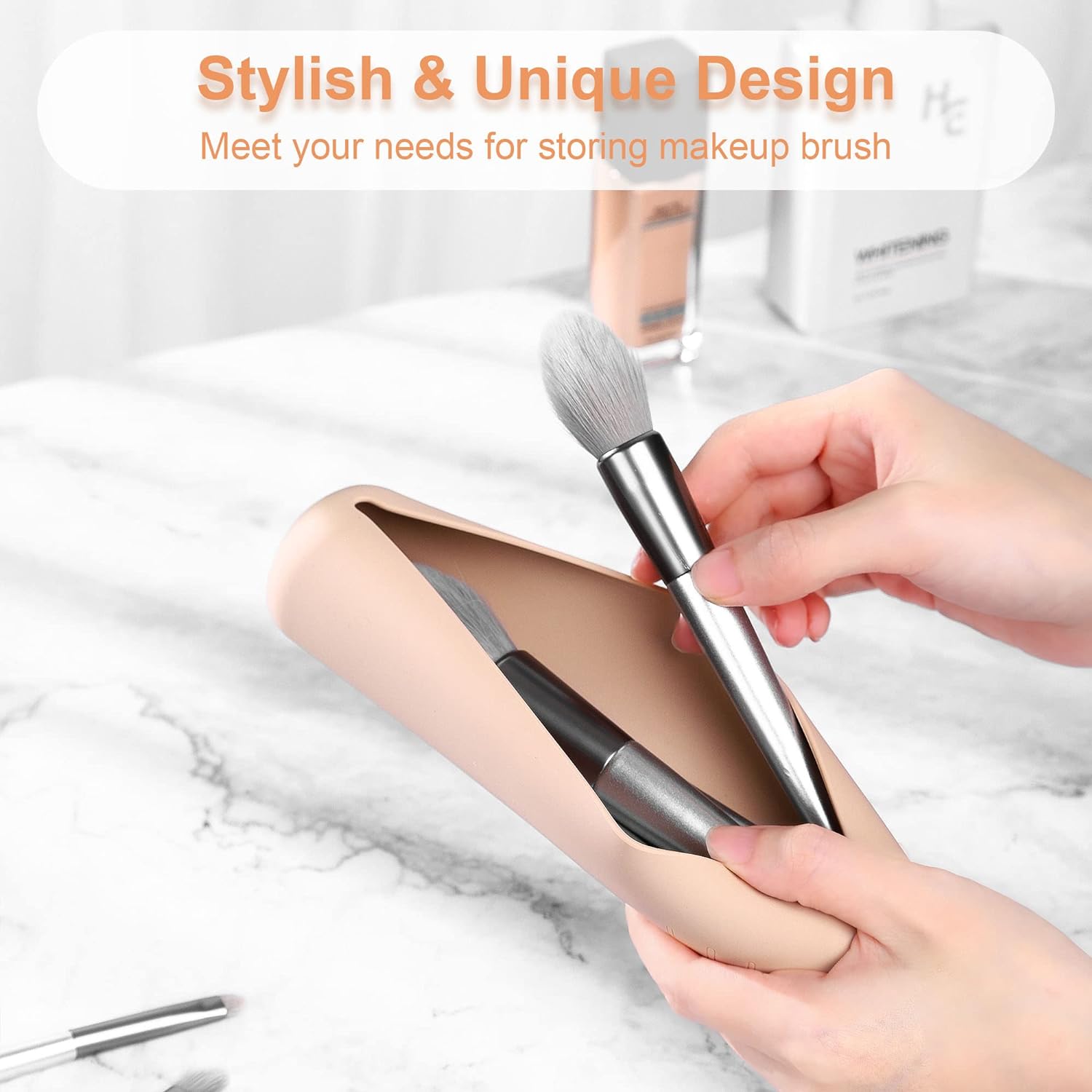 FERYES Travel Makeup Sponge Brush Holder, Soft Silicone Beauty Make Up Brush Blender Case Organizer for Travel - Image 7